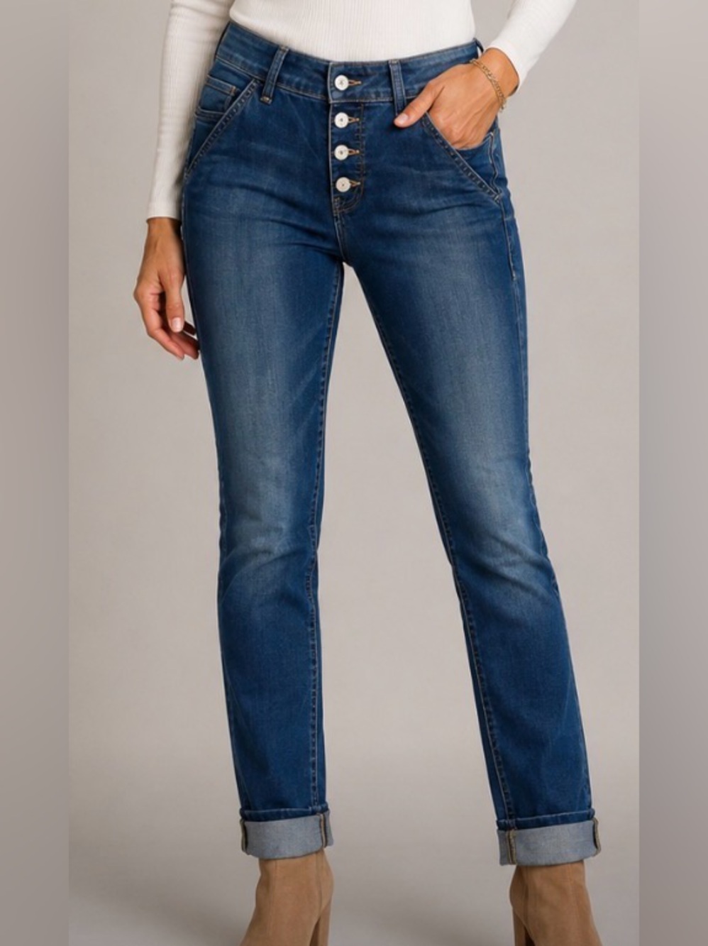 Trussardi Vintage Y2K Women's Dark Blue Cuffed Skinny Jeans Size UK 24